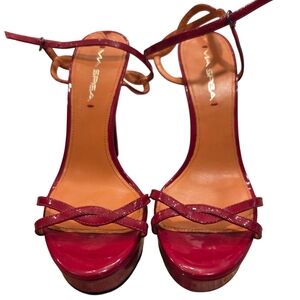 Via Spiga Red Platform Strappy Stiletto Heel Sandals Patent Leather Mob Wife 7.5
